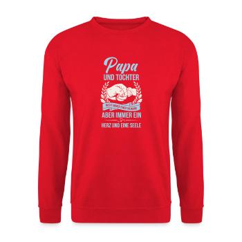 Papa und Tochter: Herz und Seele - Unisex Pullover - Rot - Vorne - Alina (178cm) & Michal (187cm)