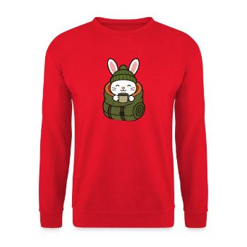Hiking Bunny in Winter with Coffee - Unisex Sweatshirt - red - Front - Alina (178cm) & Michal (187cm)