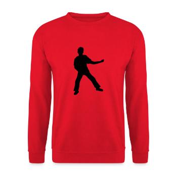 Luftgitarre spielen lustig Silhouette - Unisex Pullover - Rot - Vorne - Alina (178cm) & Michal (187cm)