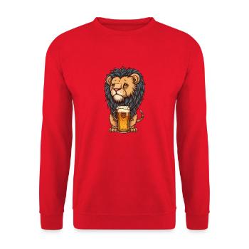 Cute Lion with Beer - Unisex Sweatshirt - red - Front - Alina (178cm) & Michal (187cm)