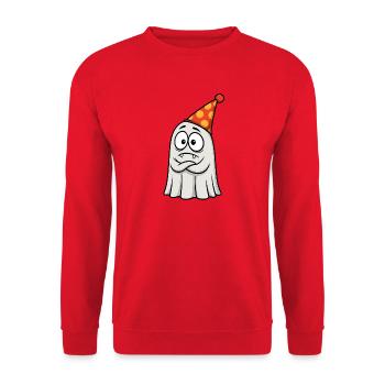 Griesgrämiger Geist mit Partyhut - Unisex Pullover - Rot - Vorne - Alina (178cm) & Michal (187cm)