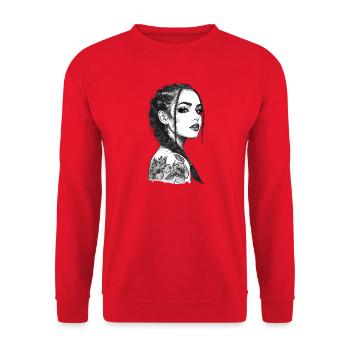 Élégante Line Art Femme - Style de tatouage floral - Sweat-shirt Unisexe - rouge - Devant - Alina (178cm) & Michal (187cm)