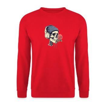 Skull with headphones and rose - Unisex Sweatshirt - red - Front - Alina (178cm) & Michal (187cm)