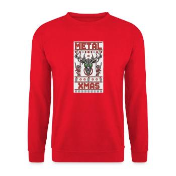 Metallic Xmas Deer Head - Unisex Sweatshirt - red - Front - Alina (178cm) & Michal (187cm)