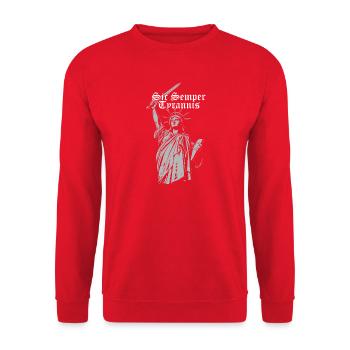 Sic Semper Tyrannis, Freiheitsstatue mit Schwert - Unisex Pullover - Rot - Vorne - Alina (178cm) & Michal (187cm)