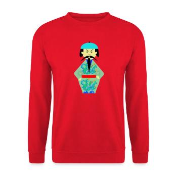Ancestral Warrior with Green Dragon - Unisex Sweatshirt - red - Front - Alina (178cm) & Michal (187cm)
