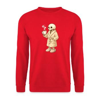 Cozy skeleton in bathrobe – time for rest - Unisex Sweatshirt - red - Front - Alina (178cm) & Michal (187cm)