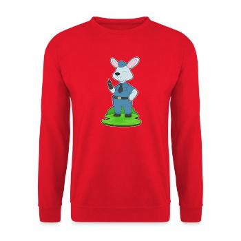 Hase Polizist Mikrofon Polizei - Unisex Pullover - Rot - Vorne - Alina (178cm) & Michal (187cm)