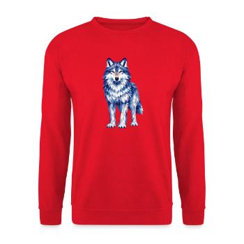 Motif moderne de loup polygonal dans des tons de bleu - Sweat-shirt Unisexe - rouge - Devant - Alina (178cm) & Michal (187cm)