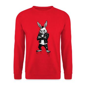 Heavy Metal Osterhase Rocker Ostern Hardcore Hase - Unisex Pullover - Rot - Vorne - Alina (178cm) & Michal (187cm)