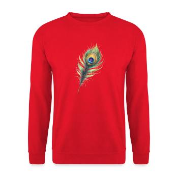 Pfauenfeder Illustration Farbverlauf Elegant - Unisex Pullover - Rot - Vorne - Alina (178cm) & Michal (187cm)