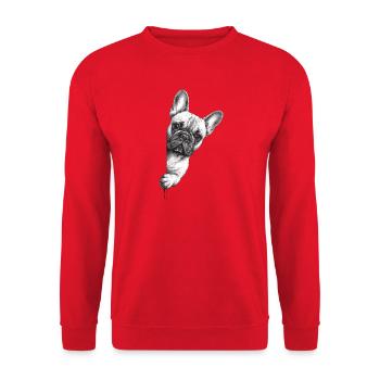  Französische Bulldogge Portrait Neugieriger - Unisex Pullover - Rot - Vorne - Alina (178cm) & Michal (187cm)