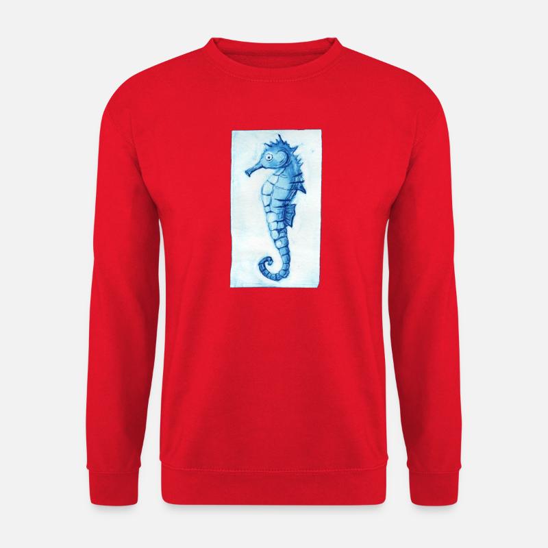Seepferdchen Maritim - Druckvorlage handgeschnitzt - Unisex Pullover - Rot