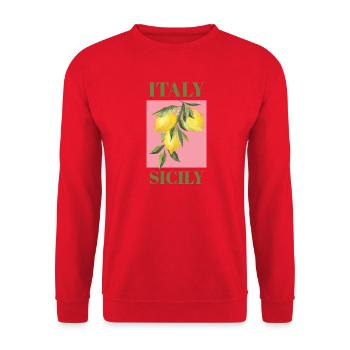 Italien Sizilien Urlaub Strand Zitronen Sizilien - Unisex Pullover - Rot - Vorne - Alina (178cm) & Michal (187cm)