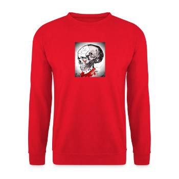 Blutiger Schädel Skizze - Unisex Pullover - Rot - Vorne - Alina (178cm) & Michal (187cm)