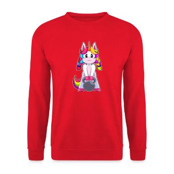 Einhorn Bodybuilder Hantel Bodybuilding - Unisex Pullover - Rot - Vorne - Alina (178cm) & Michal (187cm)