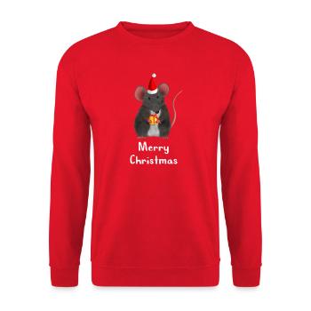 Weihnachtsratte Merry Christmas - Englisch - Unisex Pullover - Rot - Vorne - Alina (178cm) & Michal (187cm)