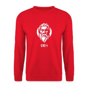 Odin weiss mit Runen - Unisex Pullover - Rot - Vorne - Alina (178cm) & Michal (187cm)