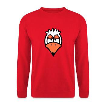 Bird looks funny, annoyed, tired, angry, frustrated - Unisex Sweatshirt - red - Front - Alina (178cm) & Michal (187cm)