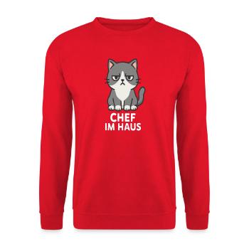 Cat with grumpy expression - Unisex Sweatshirt - red - Front - Alina (178cm) & Michal (187cm)