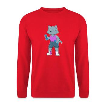 Cat Bodybuilder Dumbbells Bodybuilding - Unisex Sweatshirt - red - Front - Alina (178cm) & Michal (187cm)