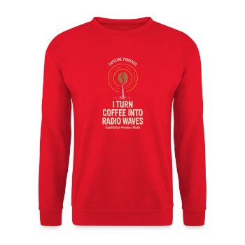 Ich verwandle Kaffee in Radiowellen - Unisex Pullover - Rot - Vorne - Alina (178cm) & Michal (187cm)