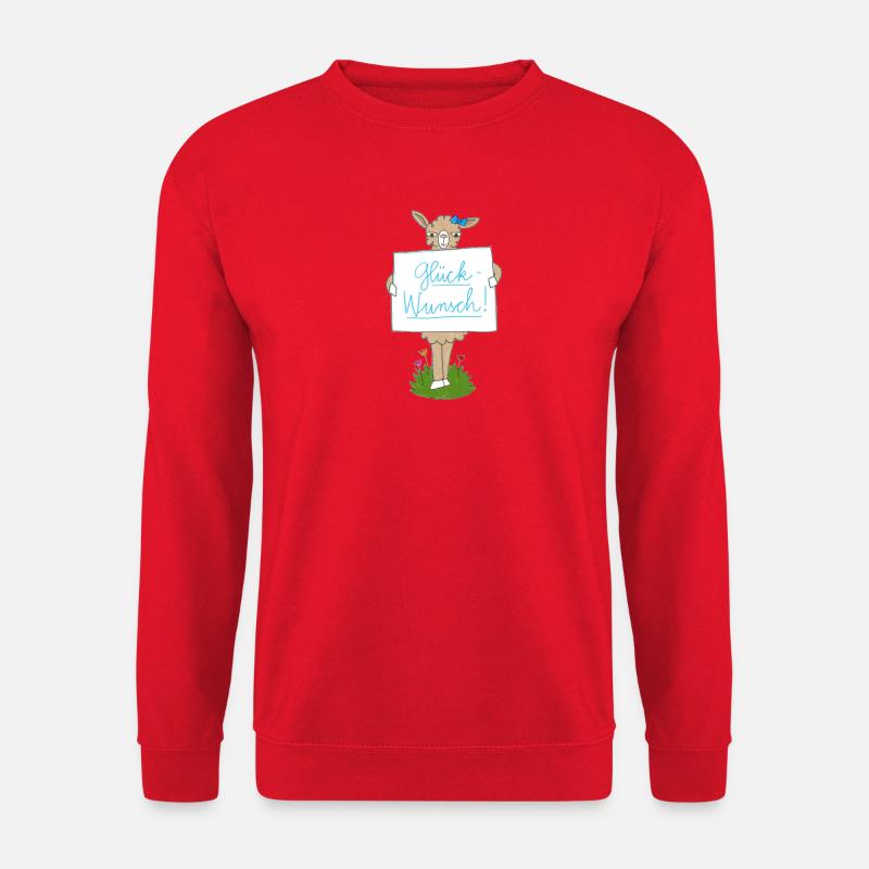Lama mit Glückwunsch Schild - Unisex Pullover - Rot