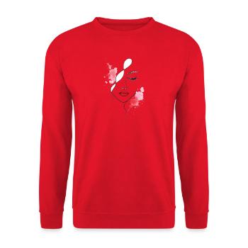 Frauengesicht mit roten Lippen - Unisex Pullover - Rot - Vorne - Alina (178cm) & Michal (187cm)