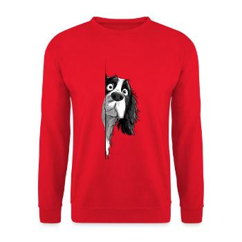 Peeking Cavalier Spaniel Süßer Hundeliebhaber Merch 2 - Unisex Pullover - Rot - Vorne - Alina (178cm) & Michal (187cm)