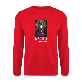 Keksalchemist – Smokingskatze knetete Realität - Unisex Pullover - Rot - Vorne - Alina (178cm) & Michal (187cm)