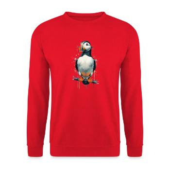 Puffin Aquarell Splash - Unisex Pullover - Rot - Vorne - Alina (178cm) & Michal (187cm)