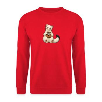 Hermelin spielt Kalimba - Unisex Pullover - Rot - Vorne - Alina (178cm) & Michal (187cm)