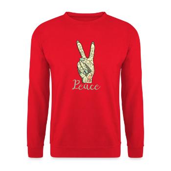 Peace Zeichen Victory Symbol Frau - Unisex Pullover - Rot - Vorne - Alina (178cm) & Michal (187cm)
