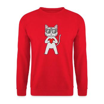 Devon Rex with sunglasses and heart - Unisex Sweatshirt - red - Front - Alina (178cm) & Michal (187cm)