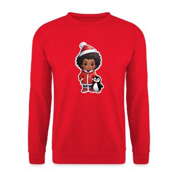 Garçon avec un chapeau de Père Noël et un pingouin - Sweat-shirt Unisexe - rouge - Devant - Alina (178cm) & Michal (187cm)