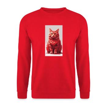 Roter Katzenportrait Kunstdruck - Unisex Pullover - Rot - Vorne - Alina (178cm) & Michal (187cm)