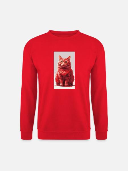 Roter Katzenportrait Kunstdruck - Unisex Pullover - Rot