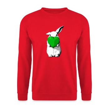 Hase mit grünem Herzballon - Unisex Pullover - Rot - Vorne - Alina (178cm) & Michal (187cm)