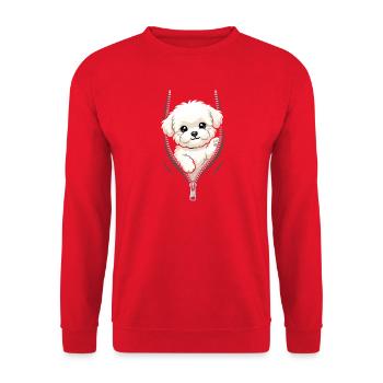 Bichon Fris looks through zipper - Unisex Sweatshirt - red - Front - Alina (178cm) & Michal (187cm)
