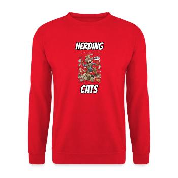 Herding Cats – Lustige, wörtliche Idiom-Zeichentrickserie - Unisex Pullover - Rot - Vorne - Alina (178cm) & Michal (187cm)
