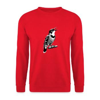 Kuckuck Schwarzwald | Freiburg Streetart - Unisex Pullover - Rot - Vorne - Alina (178cm) & Michal (187cm)