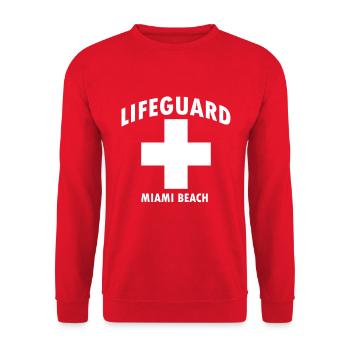 Lifeguard Miami Beach Rettungsschwimmer Baywatch - Unisex Pullover - Rot - Vorne - Alina (178cm) & Michal (187cm)