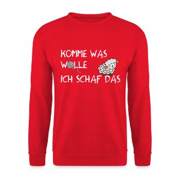 Komme was Wolle Ich Schaf das Stricken Nähen Damen - Unisex Pullover - Rot - Vorne - Alina (178cm) & Michal (187cm)
