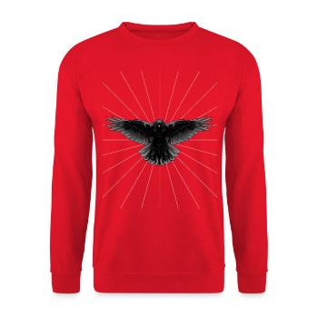 Strahlen Rabe Krähe Vogel Vogel Abbildung Dark - Unisex Pullover - Rot - Vorne - Alina (178cm) & Michal (187cm)