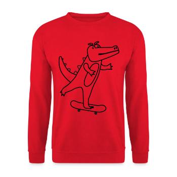 Freundliches Cartoon Krokodile beim Skaten. - Unisex Pullover - Rot - Vorne - Alina (178cm) & Michal (187cm)