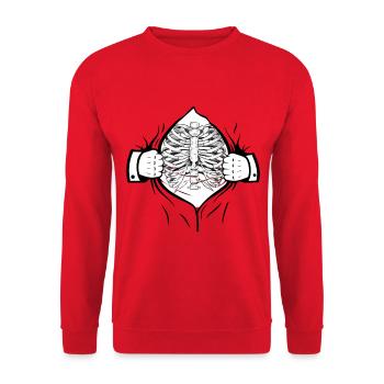 Skelett Brustkorb offen - Unisex Pullover - Rot - Vorne - Alina (178cm) & Michal (187cm)