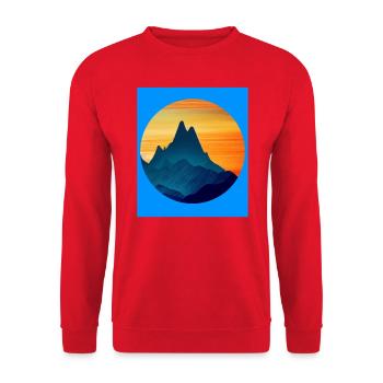 Bergpanorama Berge Gipfel Silhouette Sonnenaufgang - Unisex Pullover - Rot - Vorne - Alina (178cm) & Michal (187cm)