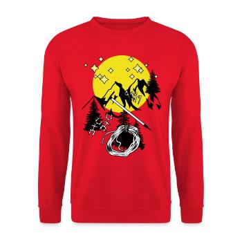 Tyrol Alps Mountains Full Moon Mountains Mountaineer Alm - Unisex Sweatshirt - red - Front - Alina (178cm) & Michal (187cm)