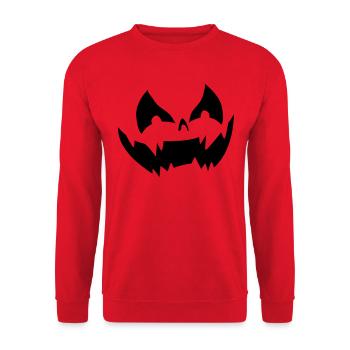 Gruseliges Jack O'Lantern Kürbis-Gesicht Halloween - Unisex Pullover - Rot - Vorne - Alina (178cm) & Michal (187cm)