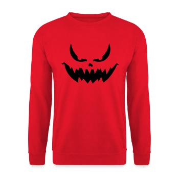 Gruseliger Jack O'Lantern Kürbis für Halloween - Unisex Pullover - Rot - Vorne - Alina (178cm) & Michal (187cm)